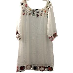 JANICE FASHION swimsuit coverup or tunic, one size fits all, white with crochet